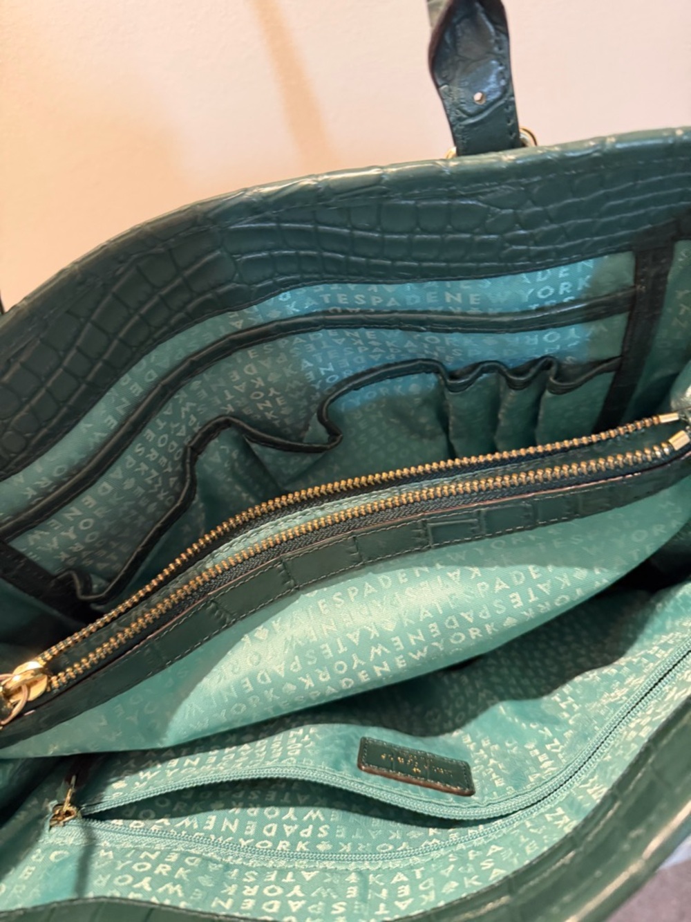 kate spade Green Croc-Embossed Tote with Gold Hardware - Picture 9 of 9